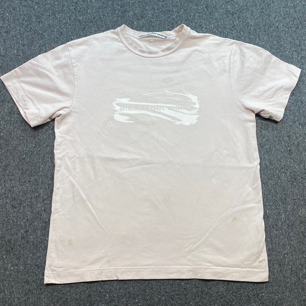 Alexander Wang TShirt Sz L Mens Pink Streetwear Paint Stroke Graphic Logo Tee